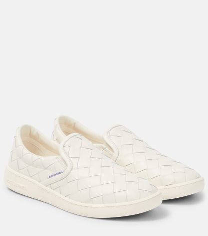 Hoogwaardige ontwerper Bottega Veneta Sawyer leren slip-on sneakers wit