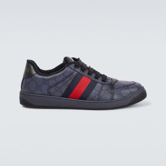 Hoogwaardige ontwerper Gucci Met leer afgezette GG sneakers blauw