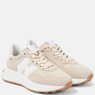 Hoogwaardige ontwerper Hogan H Patch suède sneakers beige