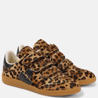 Hoogwaardige ontwerper Isabel Marant Beth kalfshaar sneakers met luipaardprint bruin