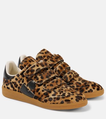 Hoogwaardige ontwerper Isabel Marant Beth kalfshaar sneakers met luipaardprint bruin