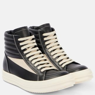 Hoogwaardige ontwerper Rick Owens Vintage leren high-top sneakers zwart