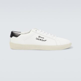 Hoogwaardige ontwerper Saint Laurent Leren sneakers met geborduurd logo wit