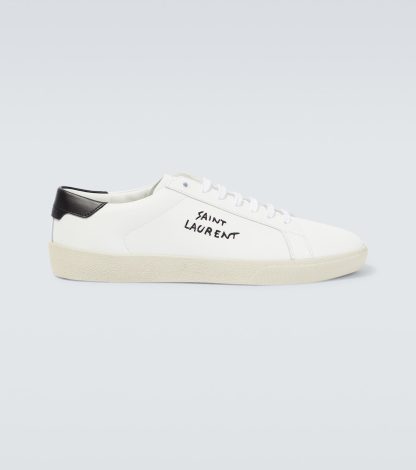 Hoogwaardige ontwerper Saint Laurent Leren sneakers met geborduurd logo wit