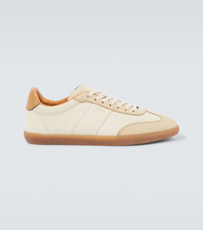 Hoogwaardige ontwerper Tods Tabs met leer afgezette suède sneakers neutrals