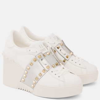 Hoogwaardige ontwerper Valentino Garavani Open Disco leren sleehak sneakers wit