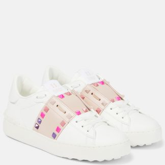 Hoogwaardige ontwerper Valentino Garavani Rockstud Untitled leren sneakers roze