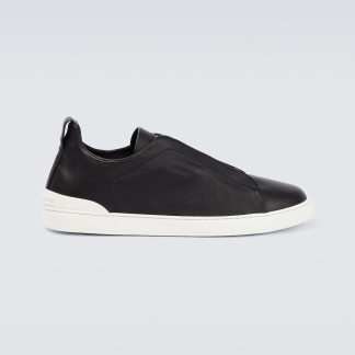 Hoogwaardige ontwerper Zegna Triple Stitch leren sneakers zwart