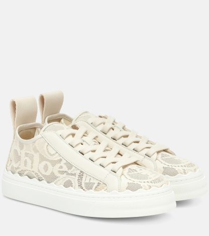 designer kopen Chloé Lauren vetersneakers beige