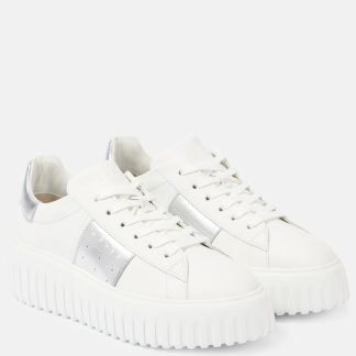 designer kopen Hogan H-Stripes leren platform sneakers wit