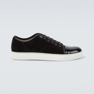 designer kopen Lanvin DBB1 sneakers van suède en lakleer zwart