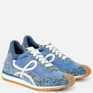 designer kopen Loewe Flow Runner denim sneakers met suède rand blauw