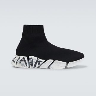 goedkope luxe Balenciaga Speed 2.0 Graffiti sneakers zwart