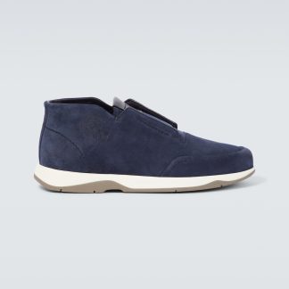 goedkope luxe Berluti Échappée Scritto suède slip-on sneakers blauw