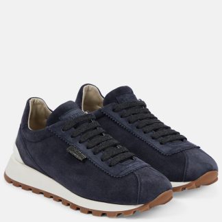 goedkope luxe Brunello Cucinelli Suède sneakers blauw