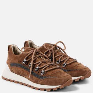 goedkope luxe Brunello Cucinelli Suède sneakers met kralen bruin