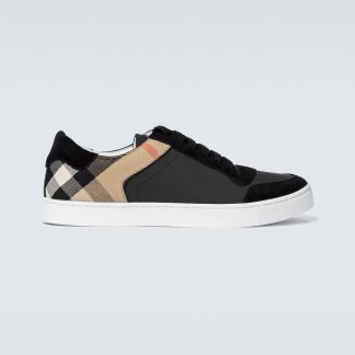 goedkope luxe Burberry Burberry Geruite leren sneakers zwart