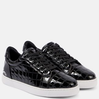 goedkope luxe Christian Louboutin Fun Vieira krokante leren sneakers zwart