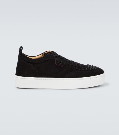 goedkope luxe Christian Louboutin Happyrui Spikes suède sneakers zwart