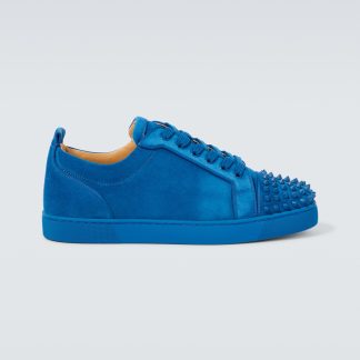 goedkope luxe Christian Louboutin Louis Junior Spikes suède sneakers blauw