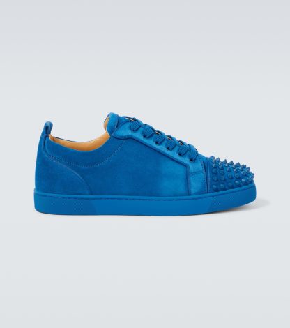 goedkope luxe Christian Louboutin Louis Junior Spikes suède sneakers blauw