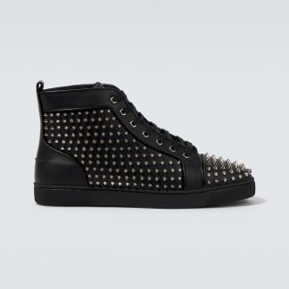 goedkope luxe Christian Louboutin Louis Spikes leren sneakers zwart