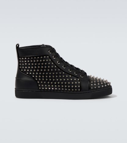 goedkope luxe Christian Louboutin Louis Spikes leren sneakers zwart