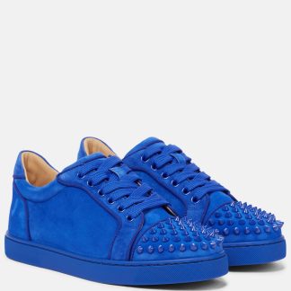 goedkope luxe Christian Louboutin Vieira Spikes suède sneakers blauw