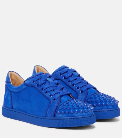 goedkope luxe Christian Louboutin Vieira Spikes suède sneakers blauw