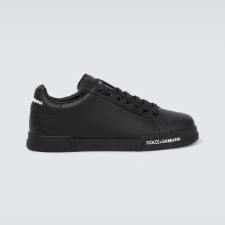 goedkope luxe Dolce & Gabbana Leren sneakers met logo zwart