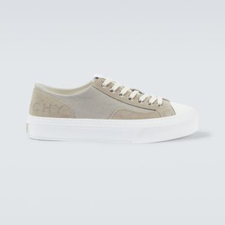 goedkope luxe Givenchy City sneakers van canvas met suède rand grijs