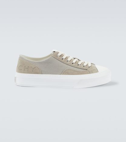 goedkope luxe Givenchy City sneakers van canvas met suède rand grijs