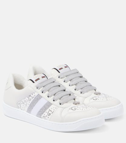 goedkope luxe Gucci Screener versierde leren sneakers wit