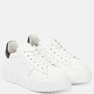 goedkope luxe Hogan H-Stripes leren platform sneakers wit