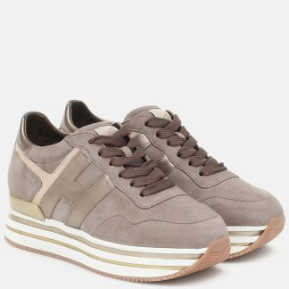 goedkope luxe Hogan Midi leren platform sneakers beige