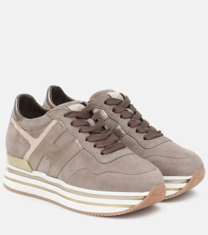 goedkope luxe Hogan Midi leren platform sneakers beige