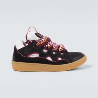 goedkope luxe Lanvin Curb suède sneakers zwart