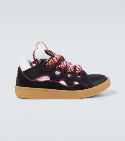 goedkope luxe Lanvin Curb suède sneakers zwart