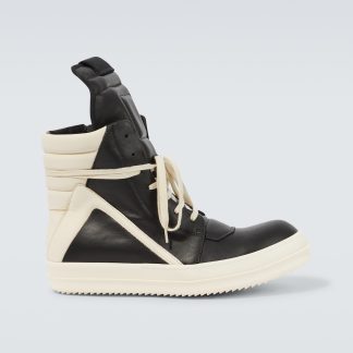 goedkope luxe Rick Owens Leren hoge sneakers zwart