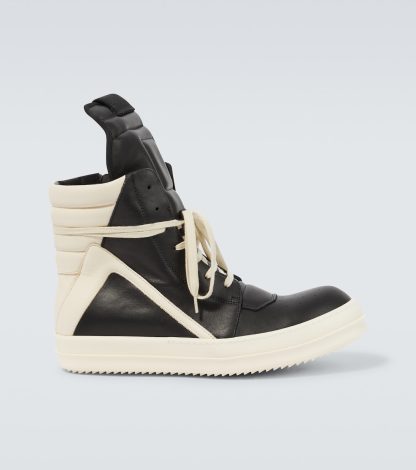 goedkope luxe Rick Owens Leren hoge sneakers zwart