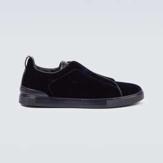 goedkope luxe Zegna Triple Stitch sneakers met suède rand blauw