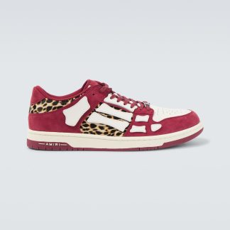 goedkope ontwerper Amiri Leopard Skel Top Lage Leren sneakers Veelkleurig