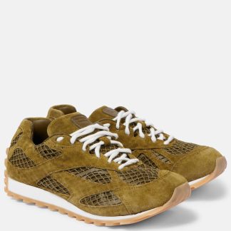 goedkope ontwerper Bottega Veneta Orbit suède mesh sneakers groen