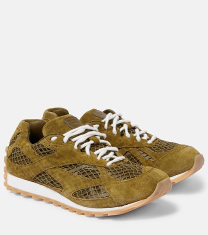 goedkope ontwerper Bottega Veneta Orbit suède mesh sneakers groen