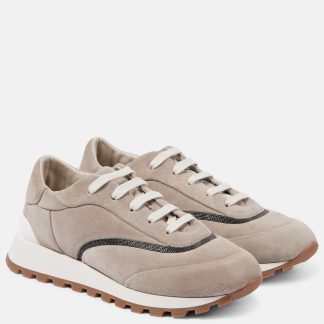 goedkope ontwerper Brunello Cucinelli Suède sneakers beige