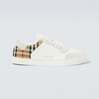 goedkope ontwerper Burberry Burberry Geruite leren sneakers beige