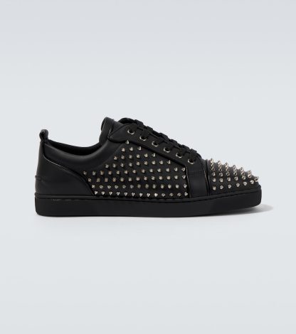 goedkope ontwerper Christian Louboutin Louis Spikes Junior leren sneakers zwart