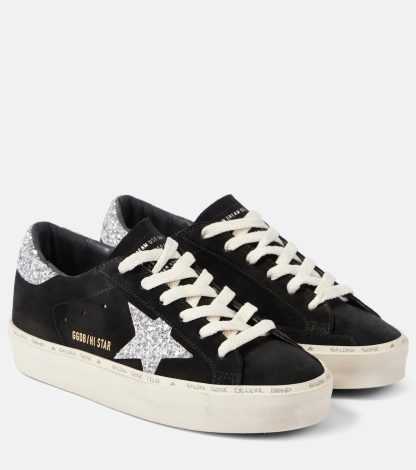 goedkope ontwerper Golden Goose Hi Star suède sneakers met glitter zwart