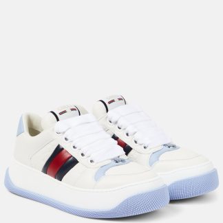 goedkope ontwerper Gucci Double Screener met leer afgezette sneakers veelkleurig