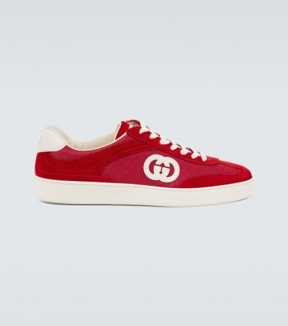 goedkope ontwerper Gucci In elkaar grijpende G sneakers van suède en canvas rood